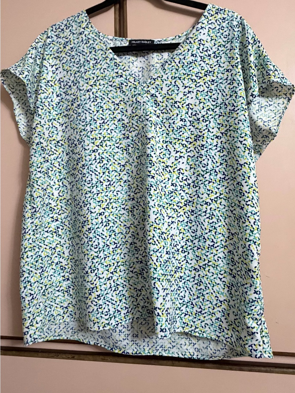 Hilary Radley White Blue Green Speckled V-Neck Tunic